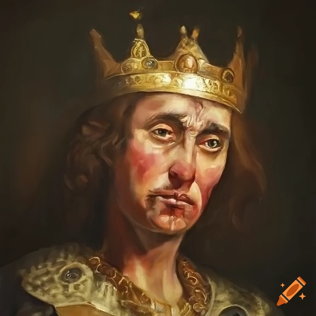 King kornvalius, scarred face, oil painting, portrait, renessance