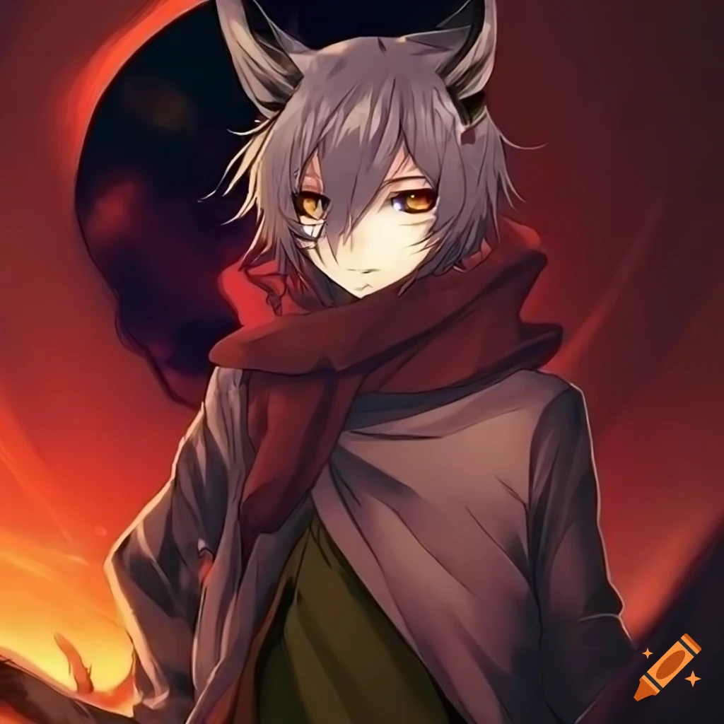 Anime Bad Boy with Wolf Ears and Red Eyes · Creative Fabrica