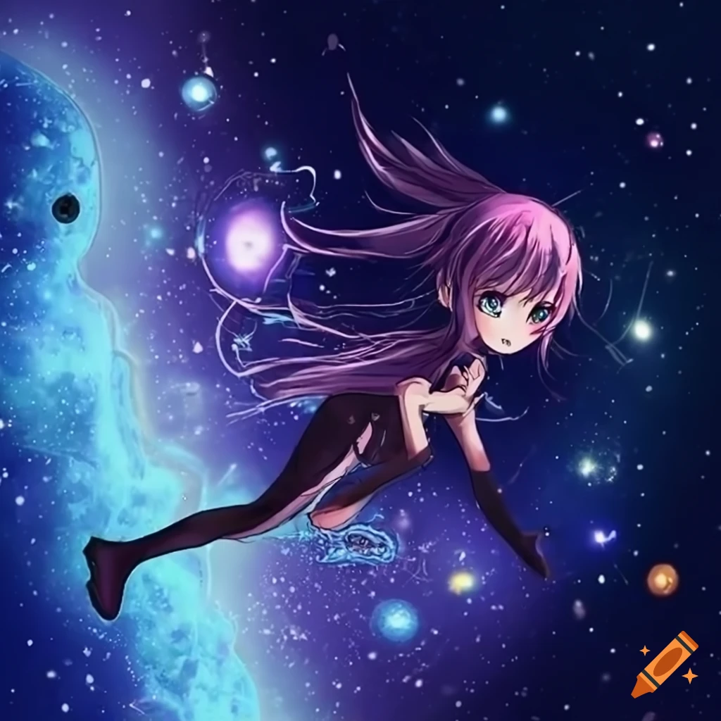 Anime girl floating in outer space among planets and stars on Craiyon-demhanvico.com.vn