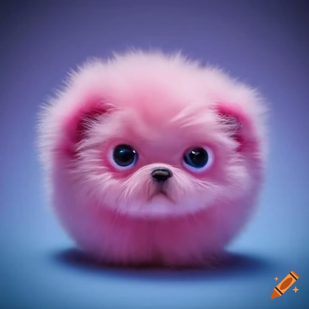 Fluffy pink puppy ball with saucer eyes on Craiyon