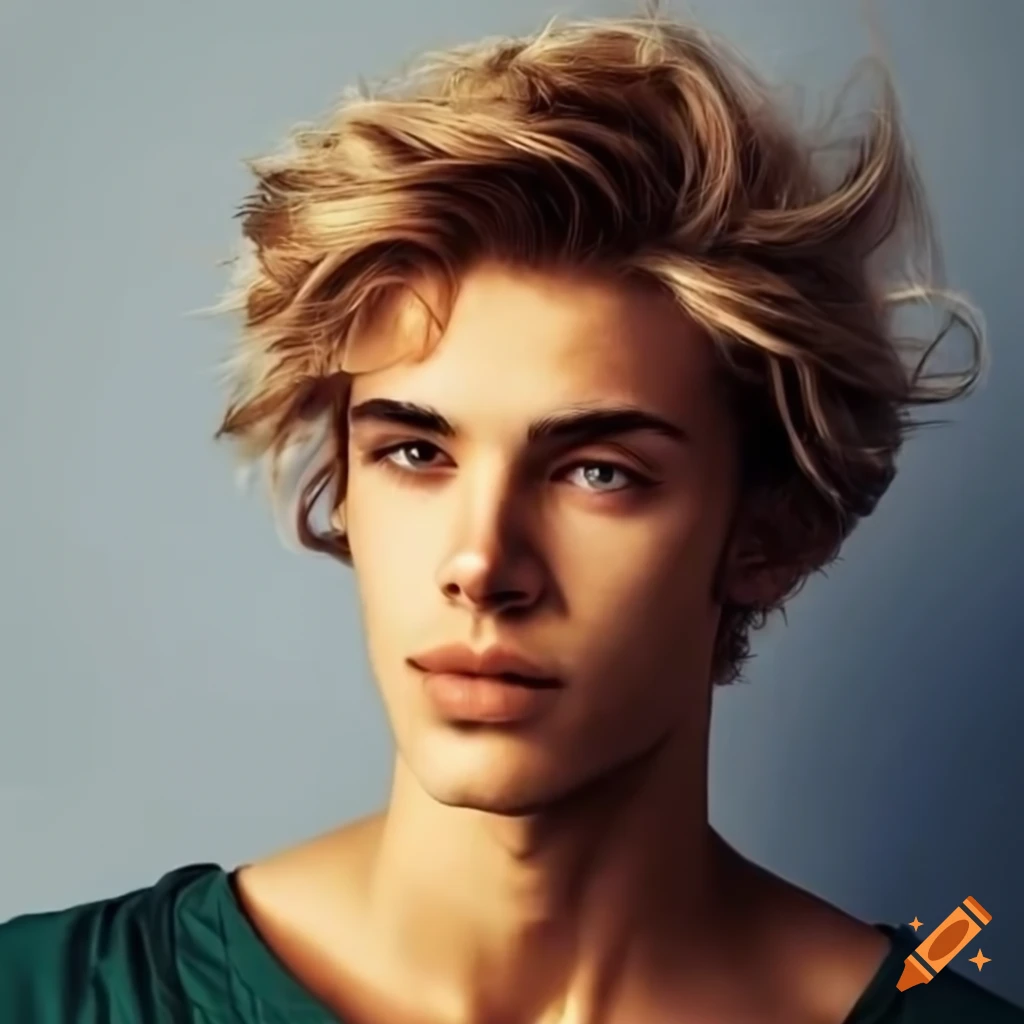 Handsome young man with spanish heritage, blonde hair, brown eyes