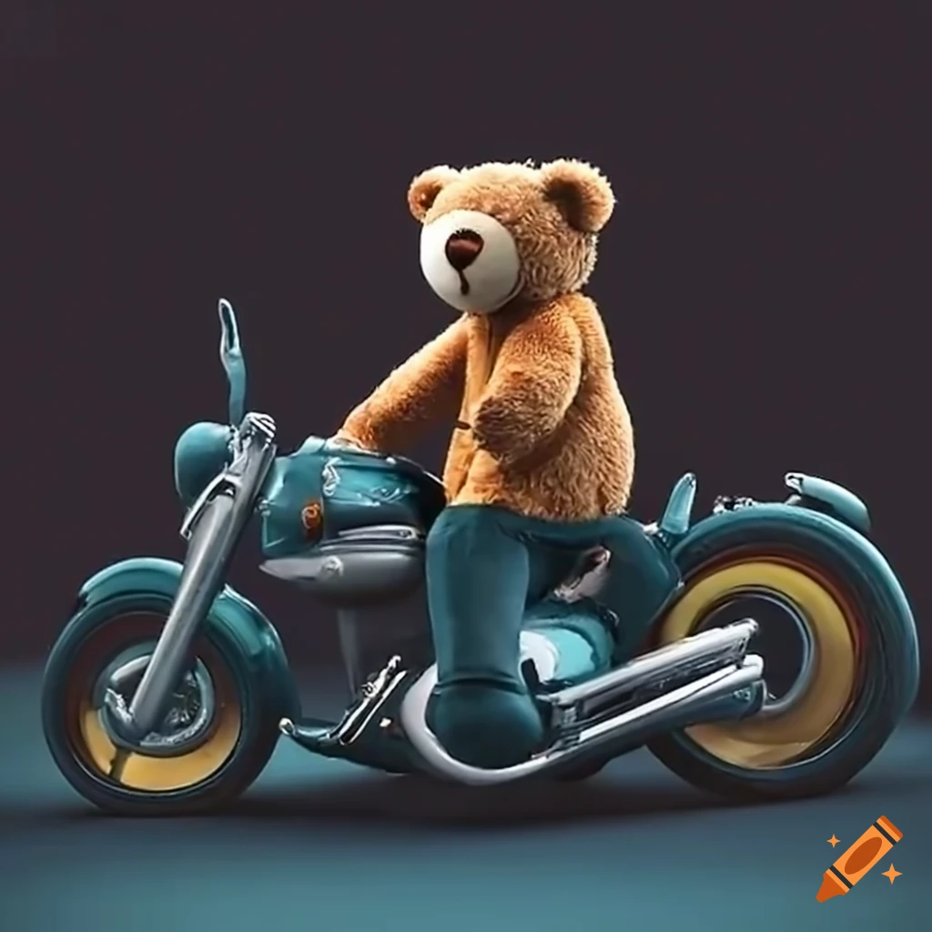 Teddy bear riding motorcycle