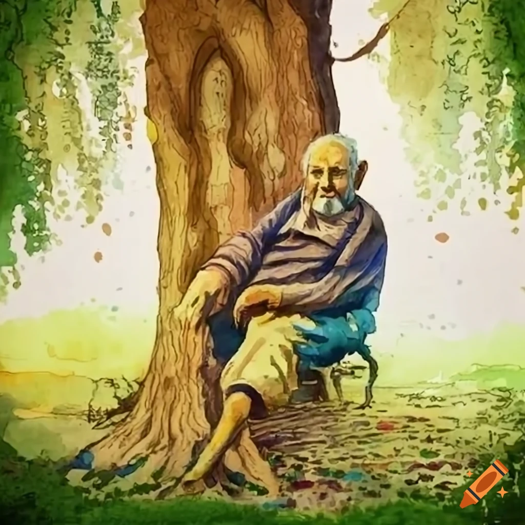 The man grows old and becomes a frail old man. He comes back to the tree and asks for a place to rest. The tree gives him its trunk to sit on. The old man sits on the tree and falls asleep