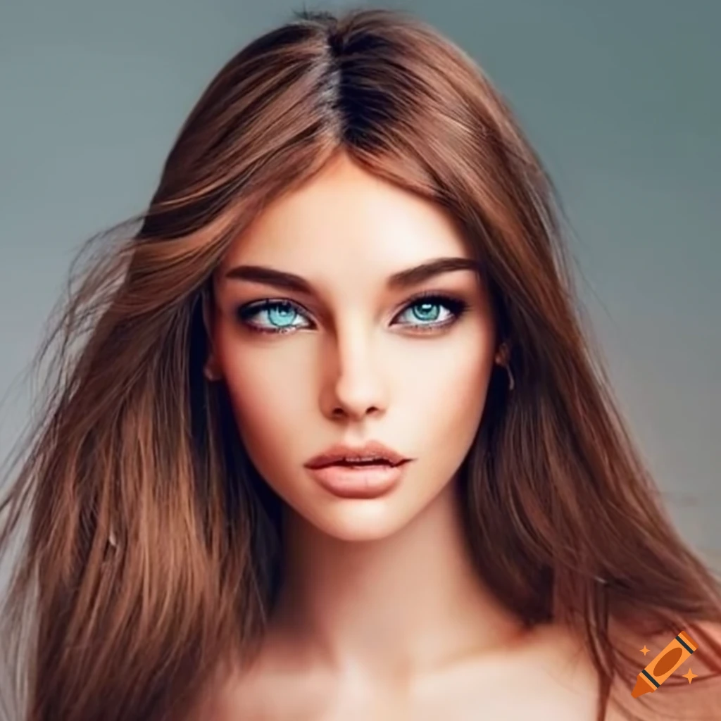 A gorgeous young woman with greek heritage, brown hair, gray eyes