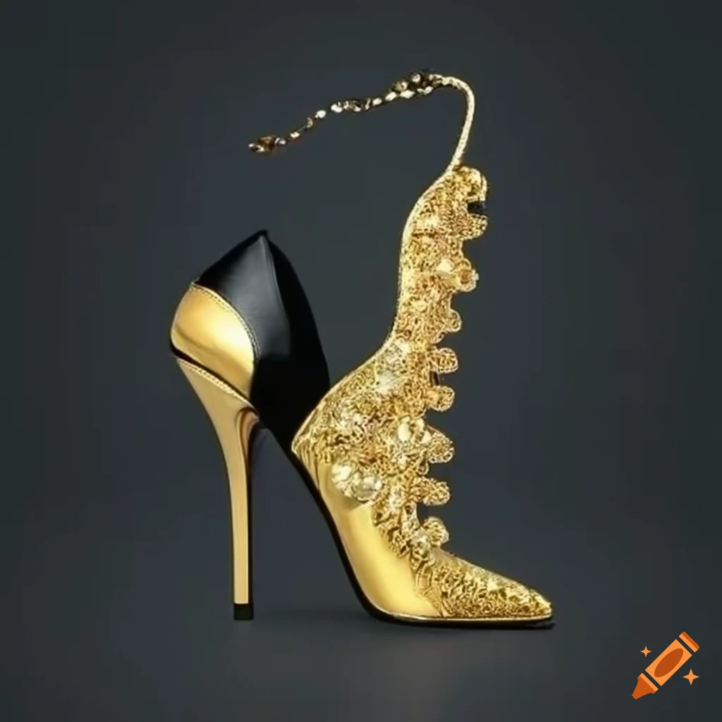Elegant High Heels In Metallic Gold Color With Ankle Straps Stock Photo -  Download Image Now - iStock