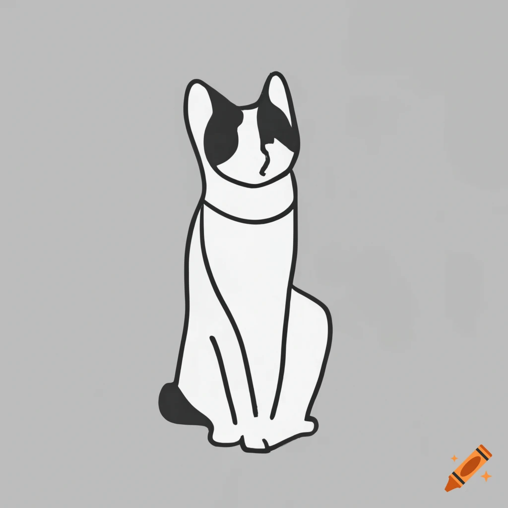 An Angry Cat Sitting On A White Background Outline Sketch Drawing