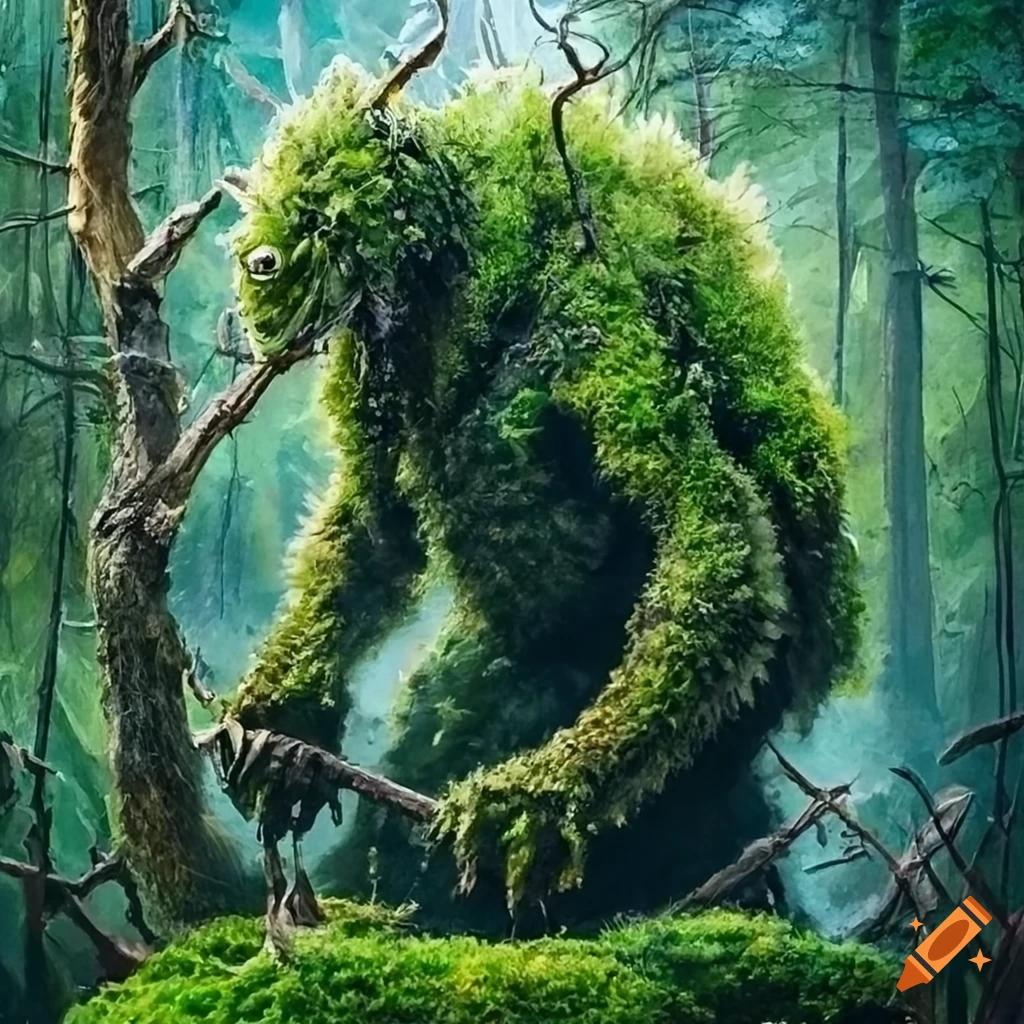 A moss monster, moss art, moss art by greg rutkowski