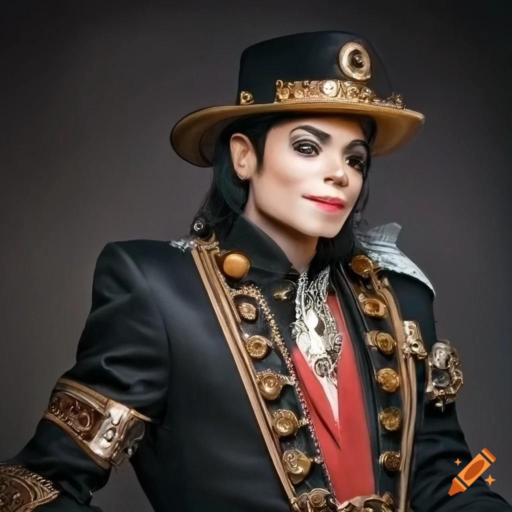 Portrait of michael jackson in a steampunkthemed outfit, young in the