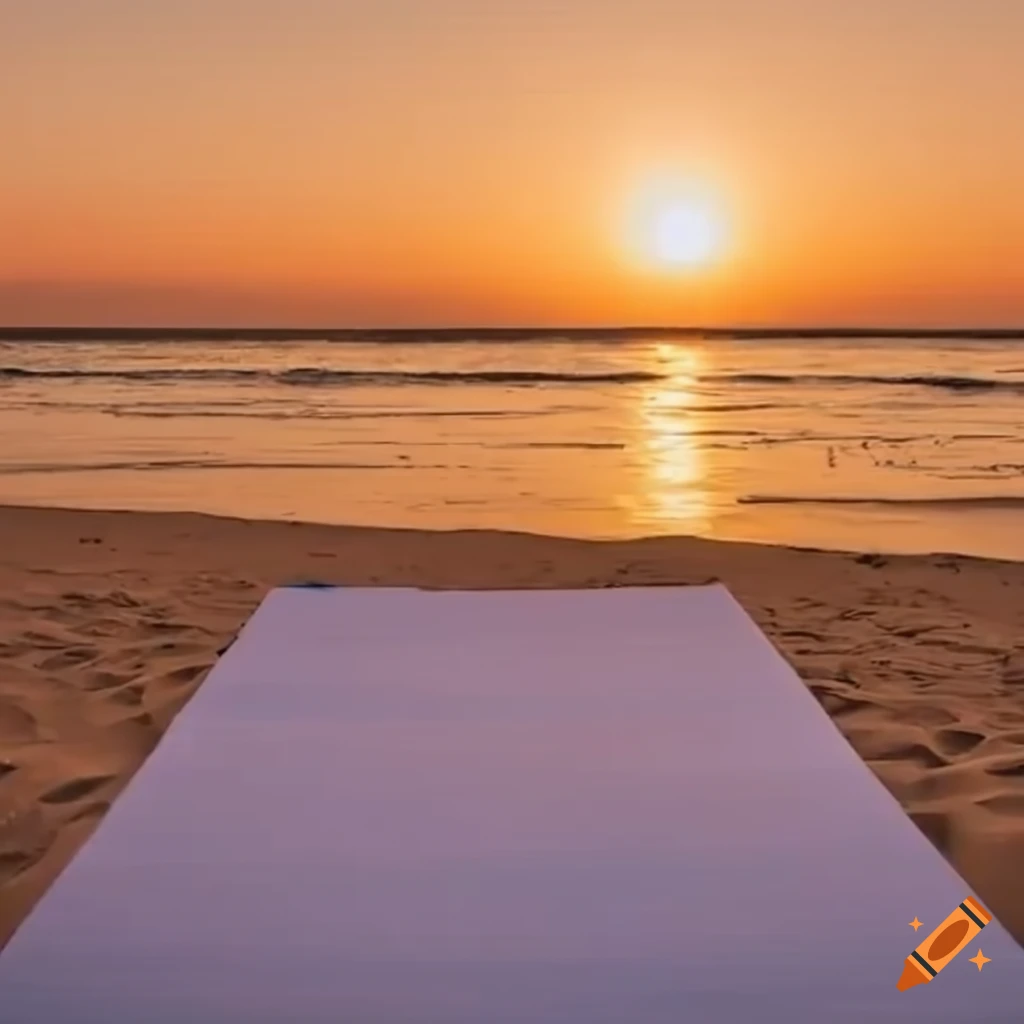 Picture of yoga mat on beach with sunrise in background on Craiyon