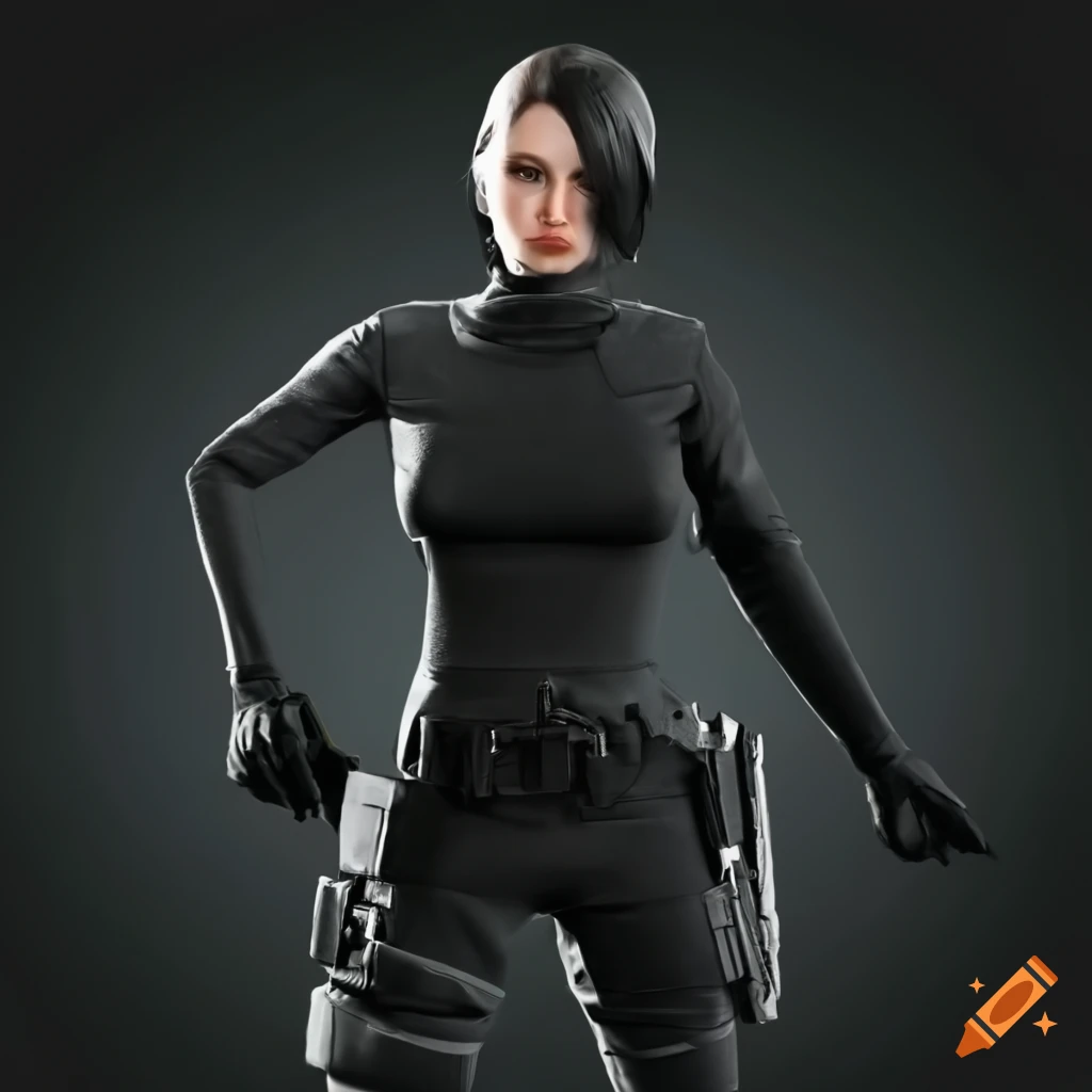 Female tactical agent wearing black on Craiyon