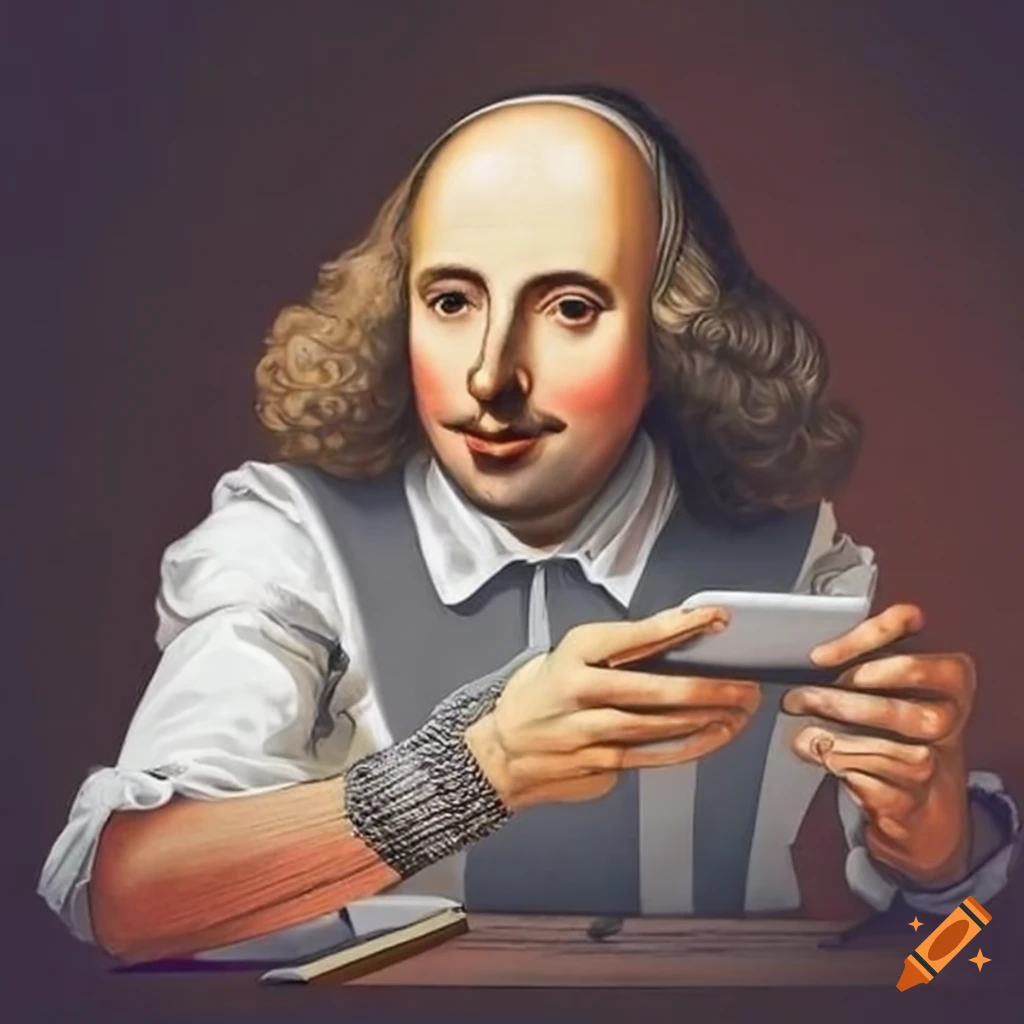 Shakespeare wears a white shirt and sitting in the office, making a posing and taking a selfie