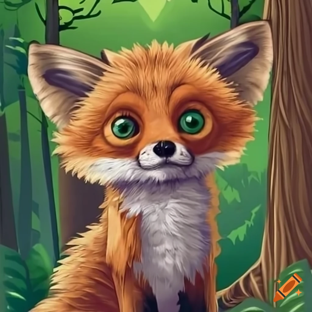 Um filhote de raposa na floresta encantada