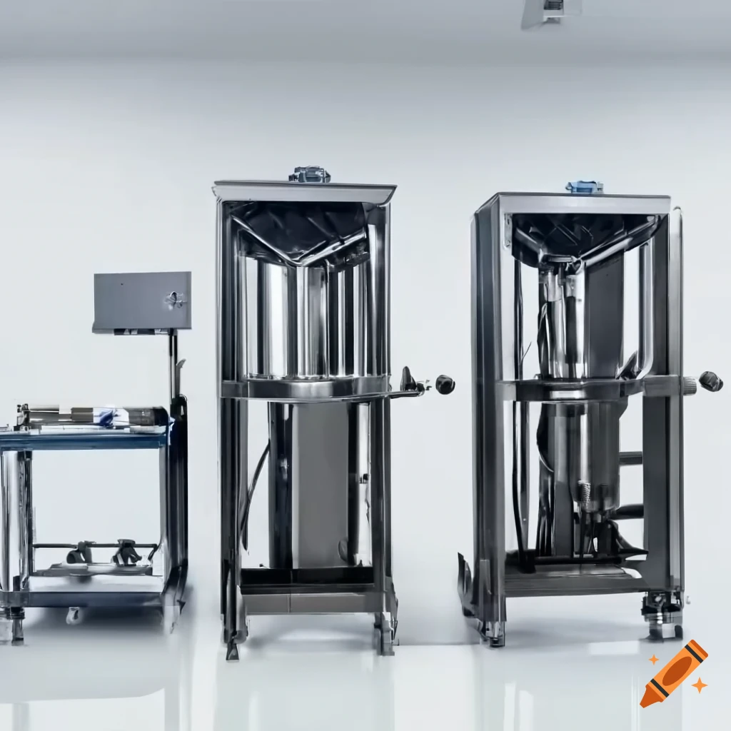 Powder filling prototype machine with dispenser/hopper on top and bottles down for filling