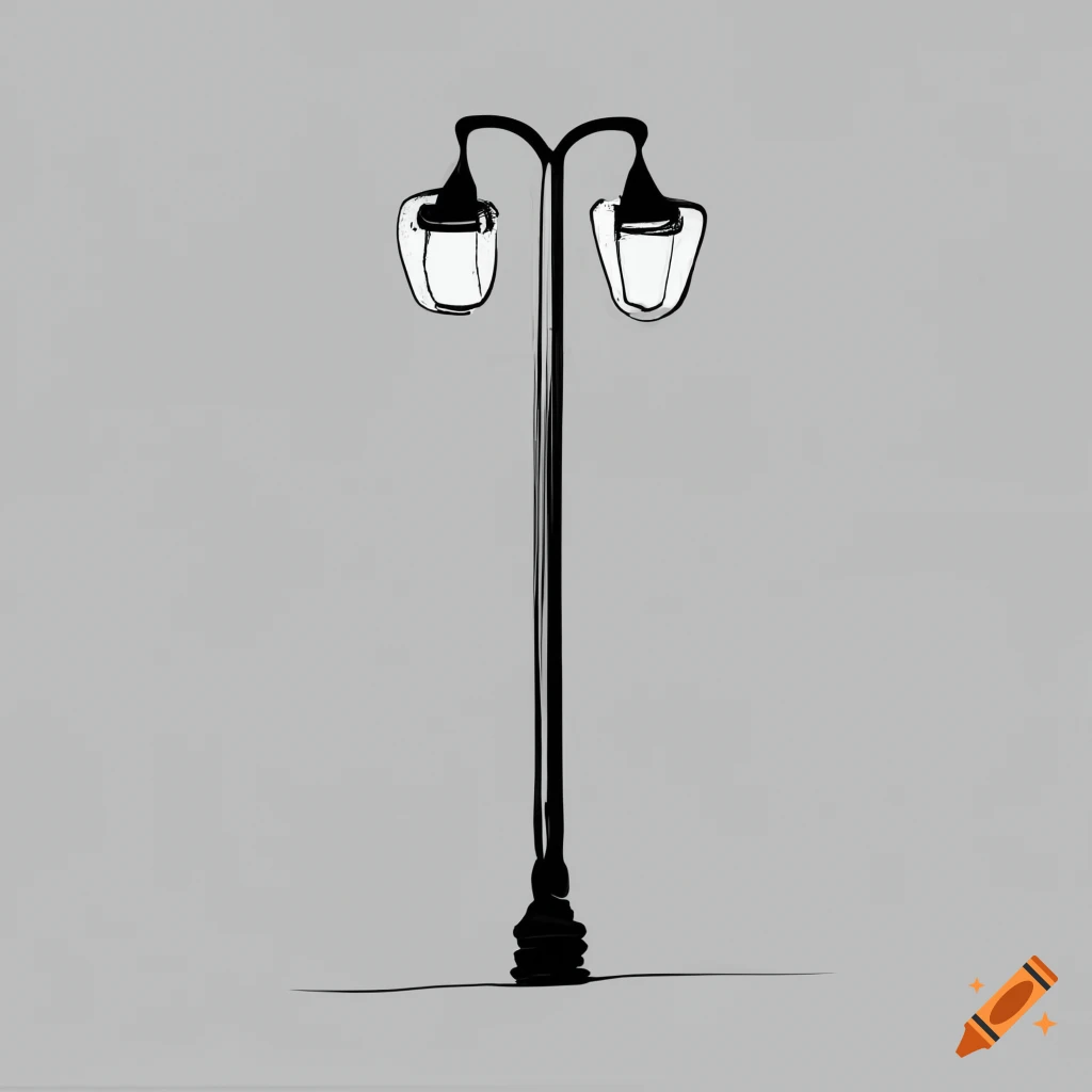 Simple line black and white line drawing of a dual lamp post for