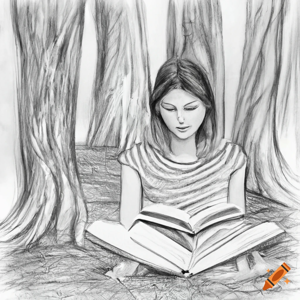 Book Lover Book Worm Woman Reading Books Pencil Art