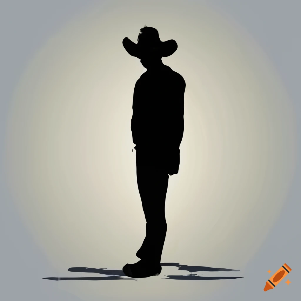 Full body cowboy silhouette in style of expert silhouette artist- light  study in style on white background on Craiyon