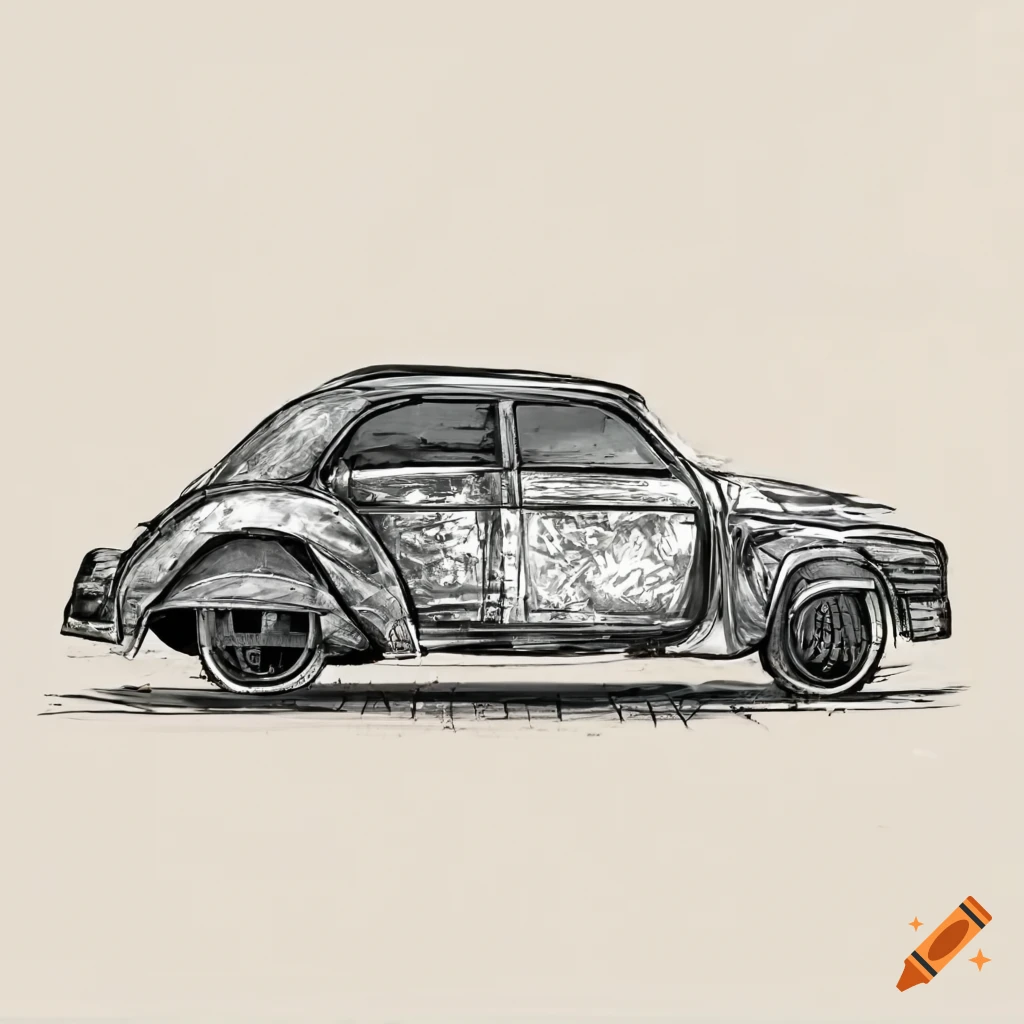 Abandoned car with broken windows and flat tires on dirt road