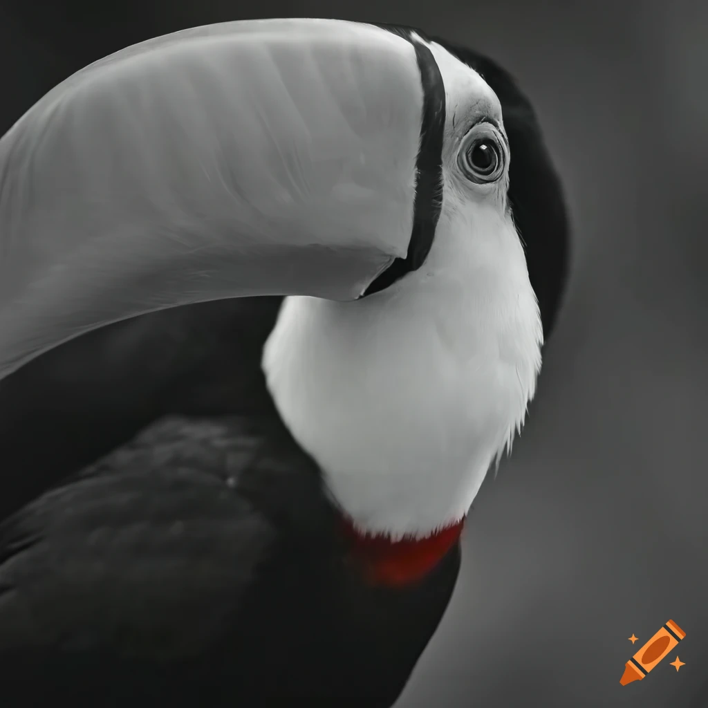 Close up face portrait of a toucan. Black and white High resolution award winning photography