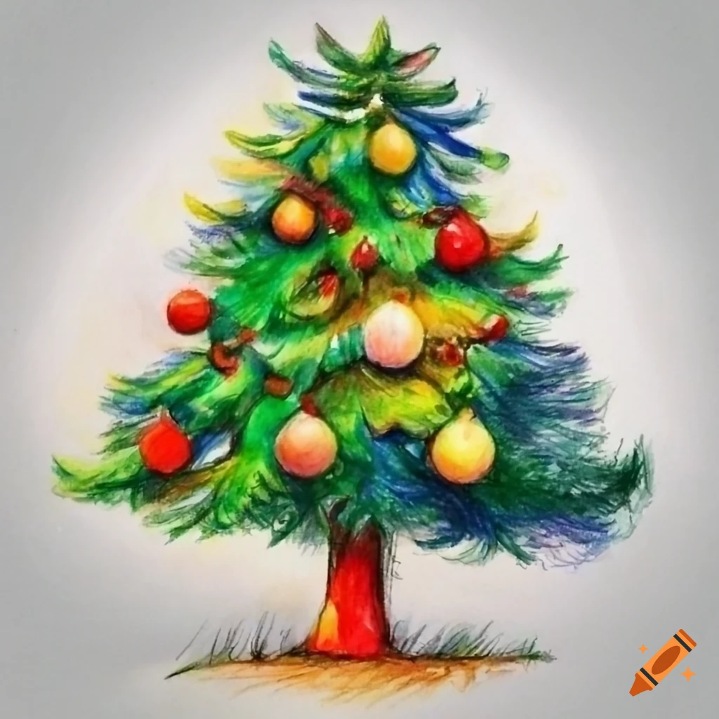 Christmas trees, color pencil sketches, high definition on Craiyon