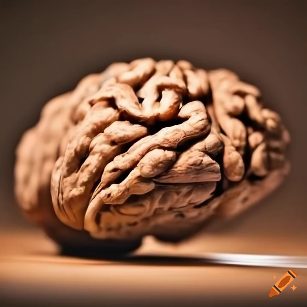 Walnuts un a table with the shape of a brain