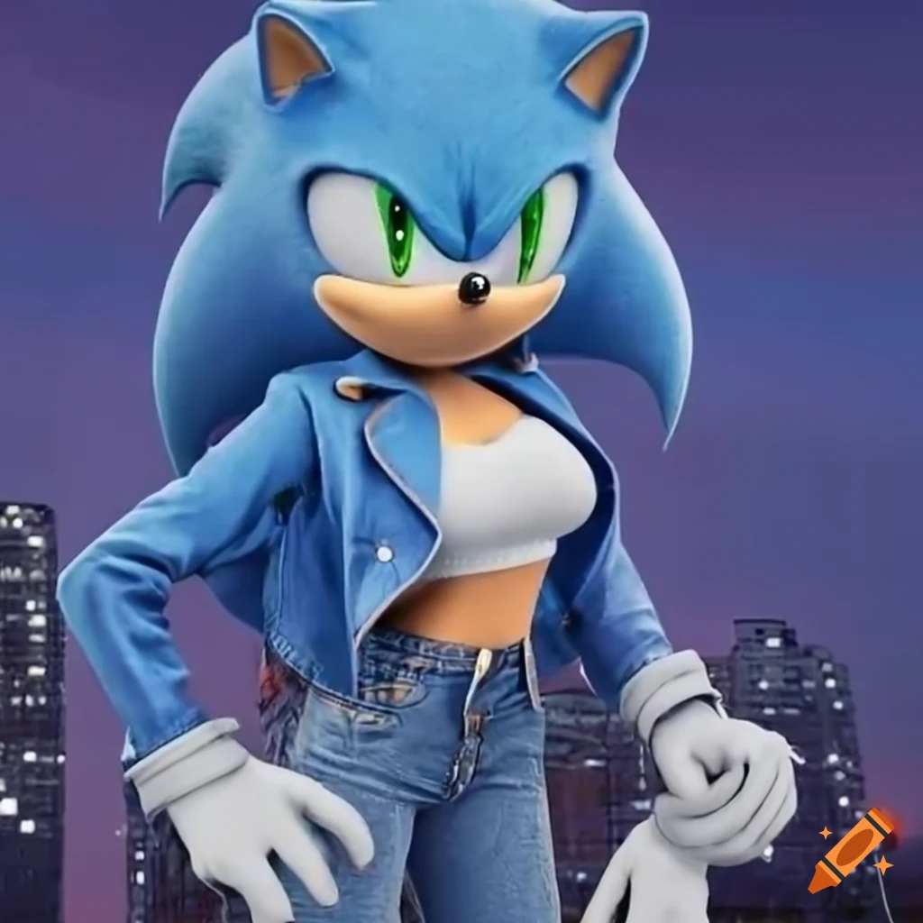 Female sonic the hedgehog wearing a cropped blue leather jacket ...