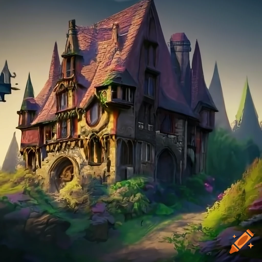 strybk, gothic style, town and mountain street landscape, stone houses, flowers in windows, trees, small country town, stones, fantasy place trendy in artstation, sharp focus, studio photo, 8k resolution, colorful, intricate details, highly detailed , written by greg rutkowski, trending on artstation, sharp focus, studio photo, intricate details, highly detailed, by greg rutkowski, kids story book style, muted colors, watercolor style
