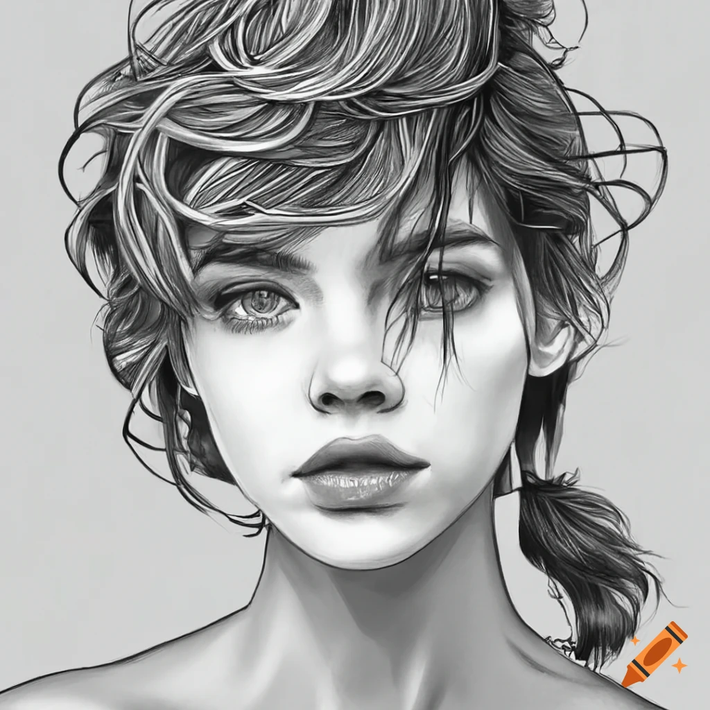 Outline drawing portrait on Craiyon