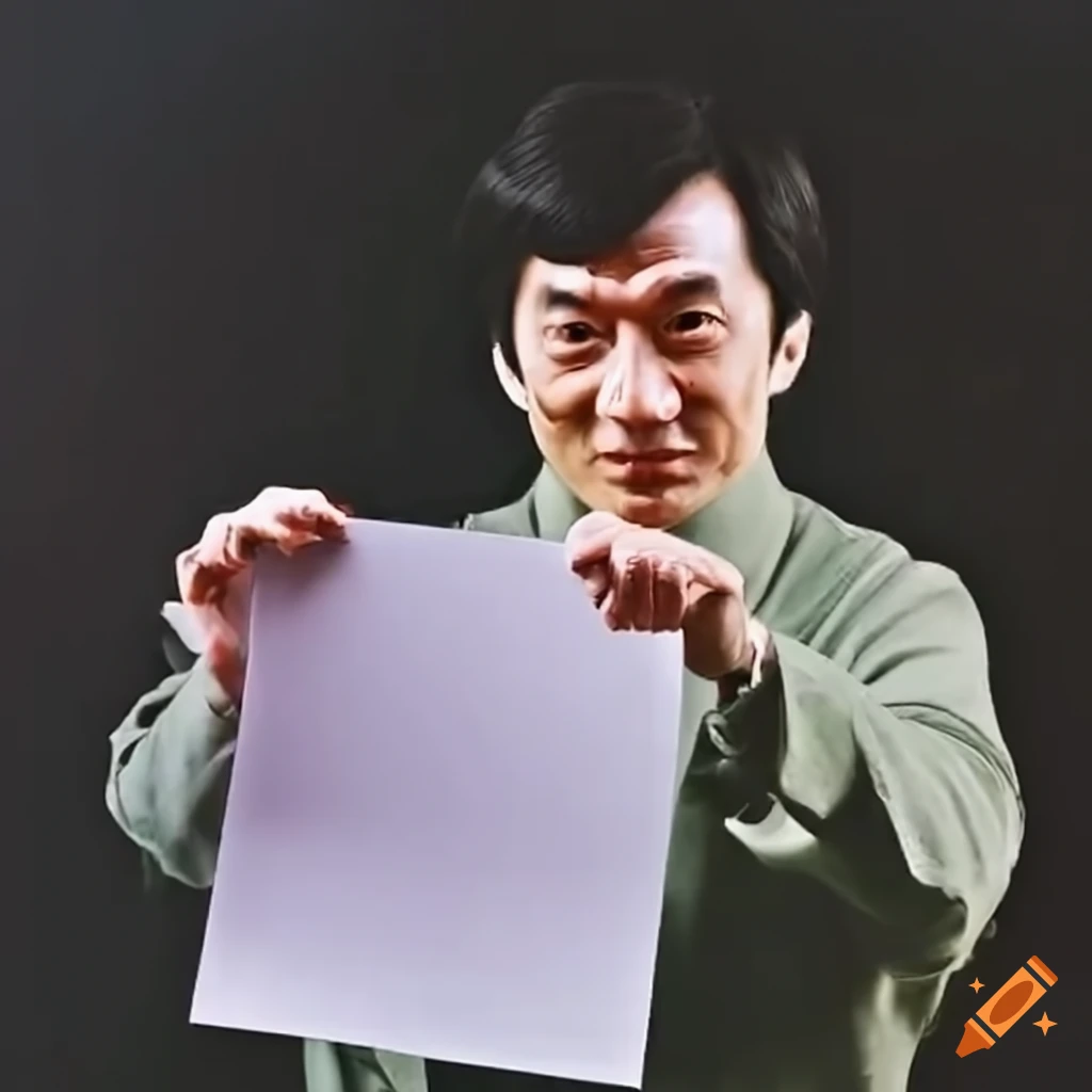 An image of Jackie Chan holding a paper