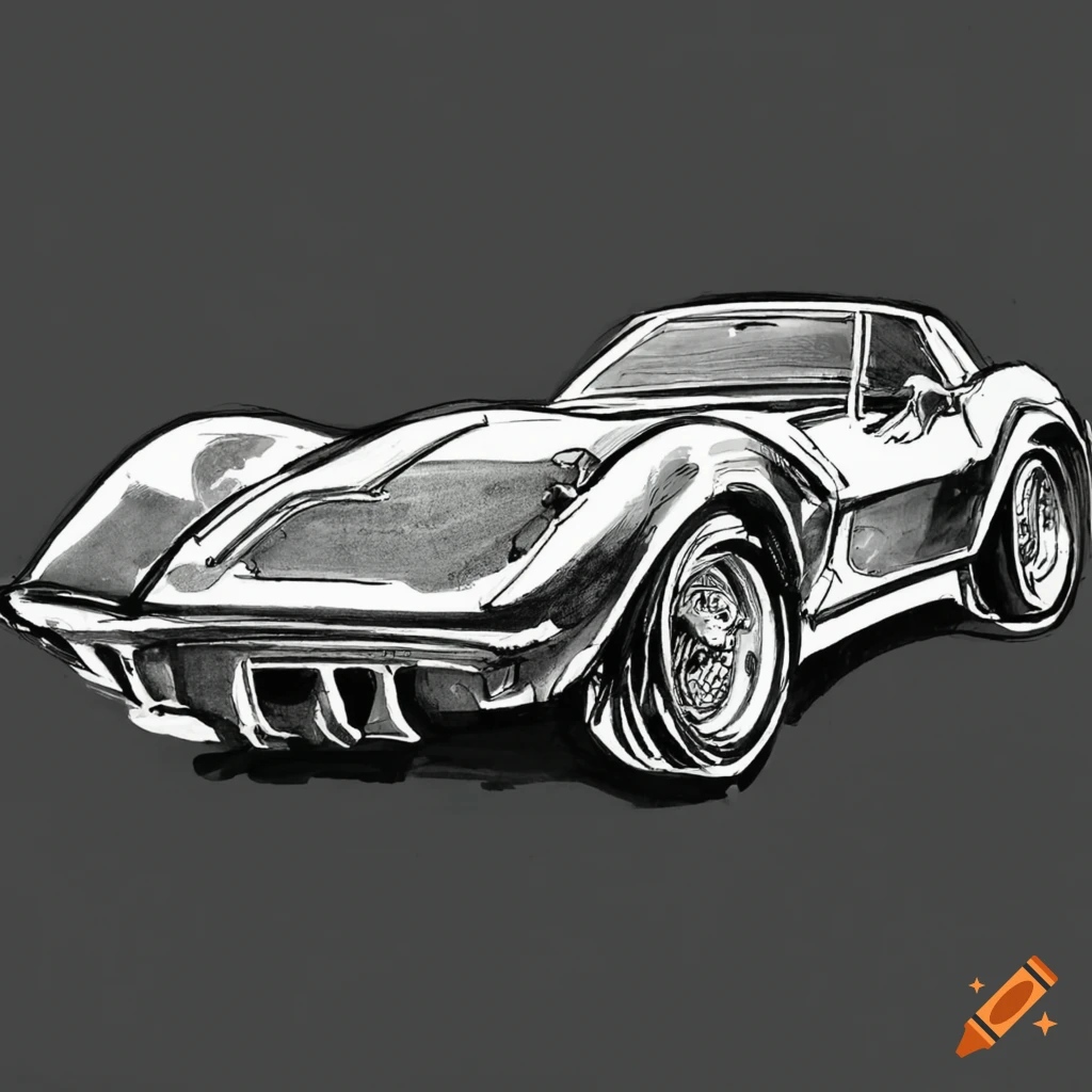 Chevrolet Corvette L88 de 1968 Ink illustration black and white draw on  Craiyon, image size:1024x1024