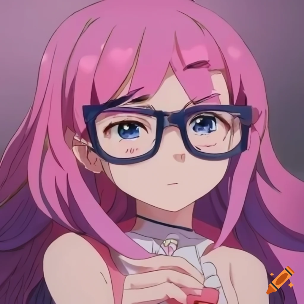 Anime magical girl with pink hair and glasses who resembles the short film  director from luton named kailan pare