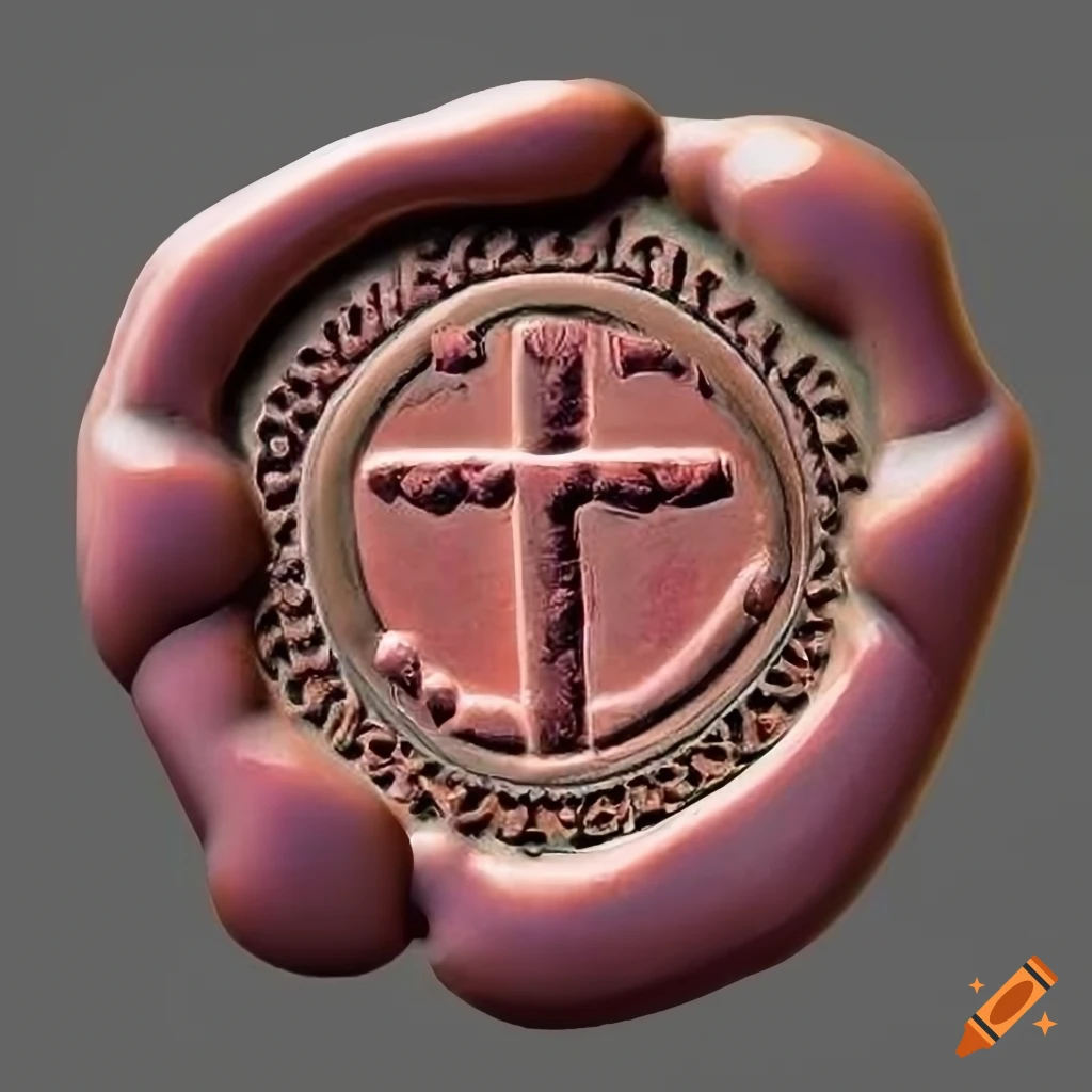 Generate an image of an ancient red wax seal. the seal should depict the  monogram of the name of christ, the greek letters chi (χ) and rho (ρ),  intertwined in an elegant