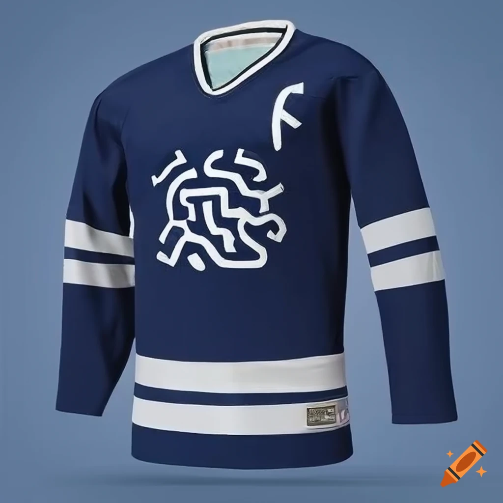 Keith haring art style white and navy blue hockey jersey on Craiyon