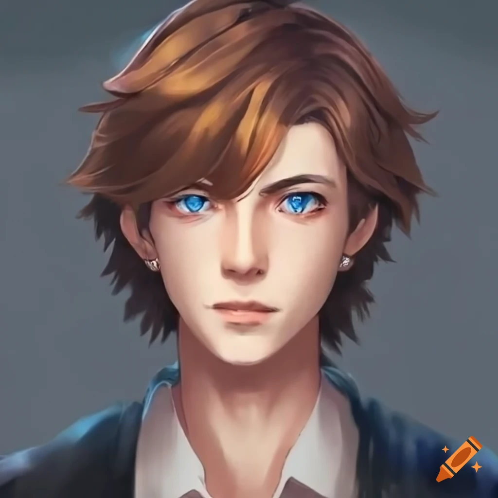 Portrait of a handsome young man with blue eyes and brown hair