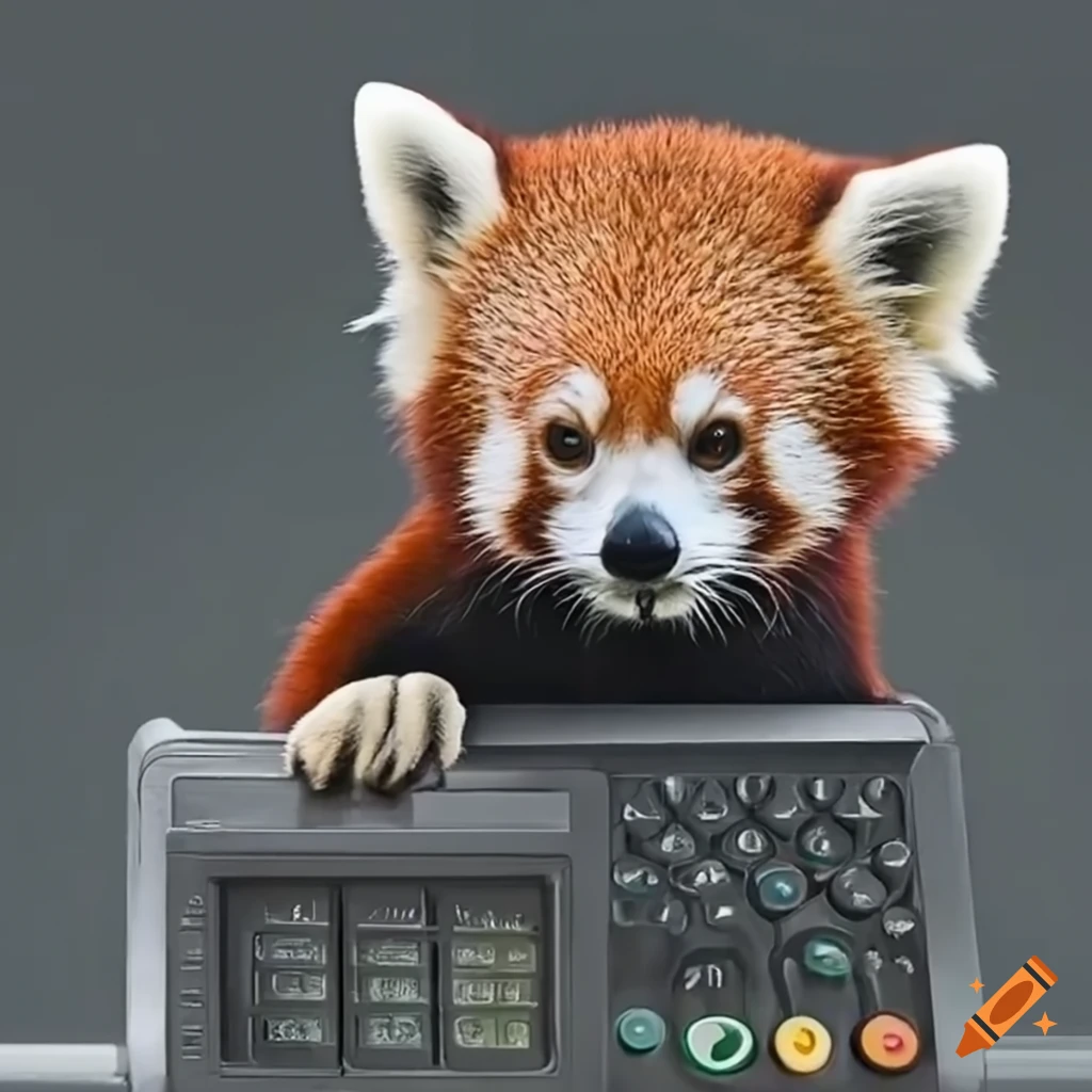 Red panda at a cash register