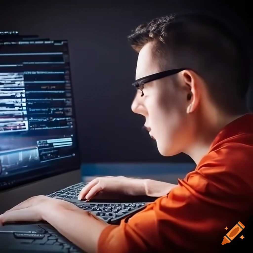 A computer programmer working on a pc on Craiyon