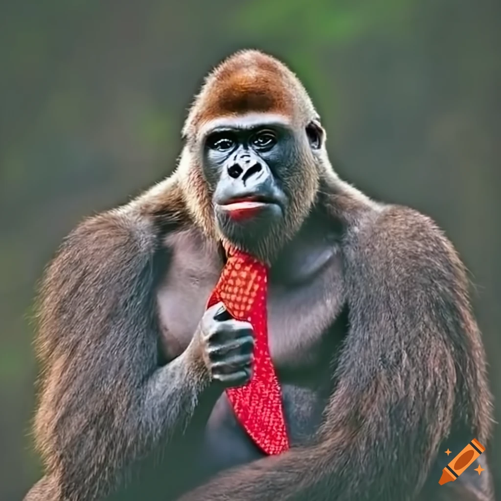 Brown gorilla with a red tie giving a thumbs up on Craiyon