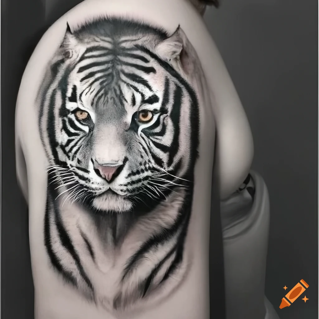 Black & White Realistic Tiger Tattoo Design