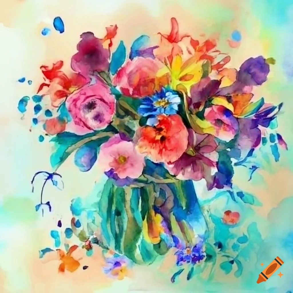 Colorful flowers in a watercolor arrangement