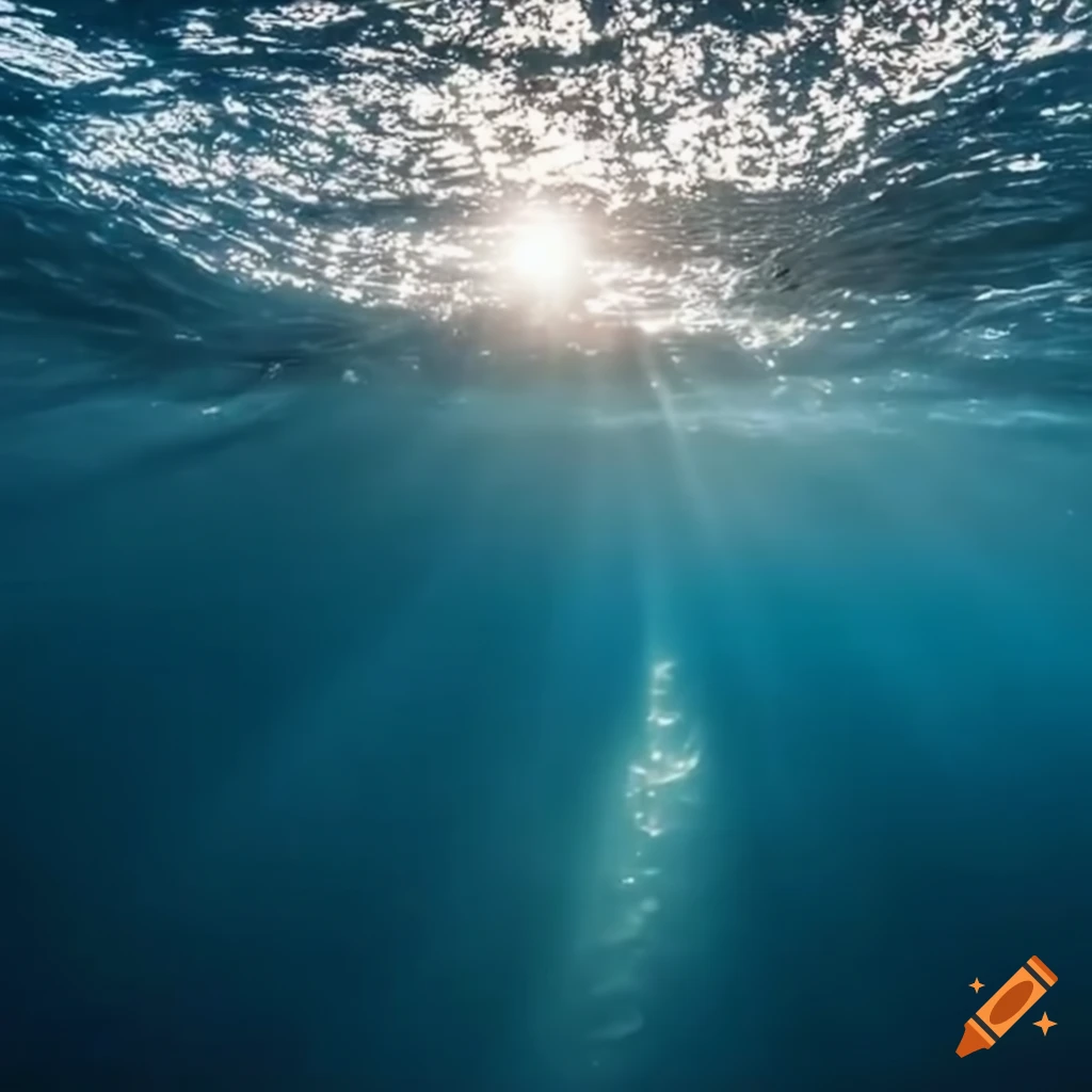Sun Rays Shining Through Underwater View Of Ocean