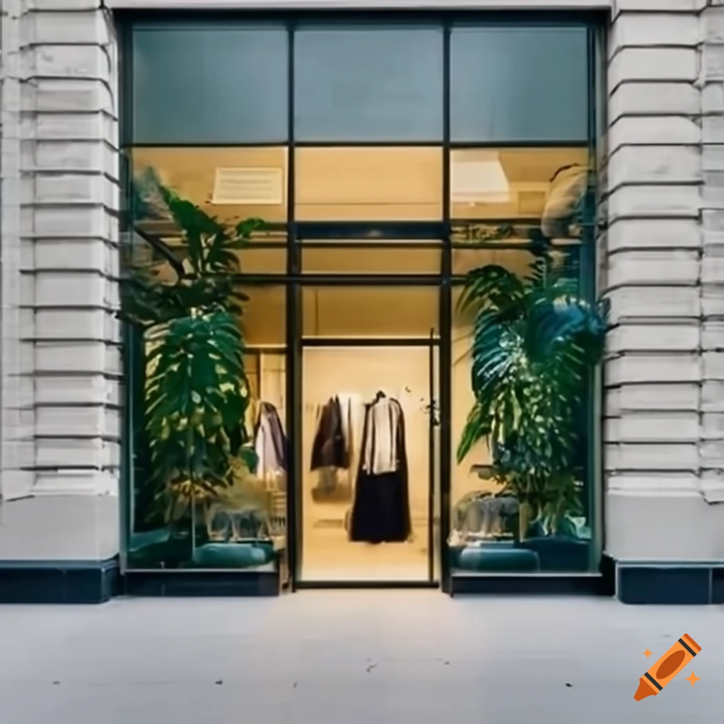 Hyperrealistic image of a minimalistic pop-up shop selling clothes