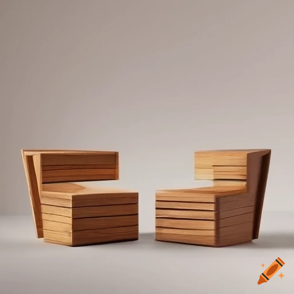 An angular wooden furniture set with a modern and sleek design