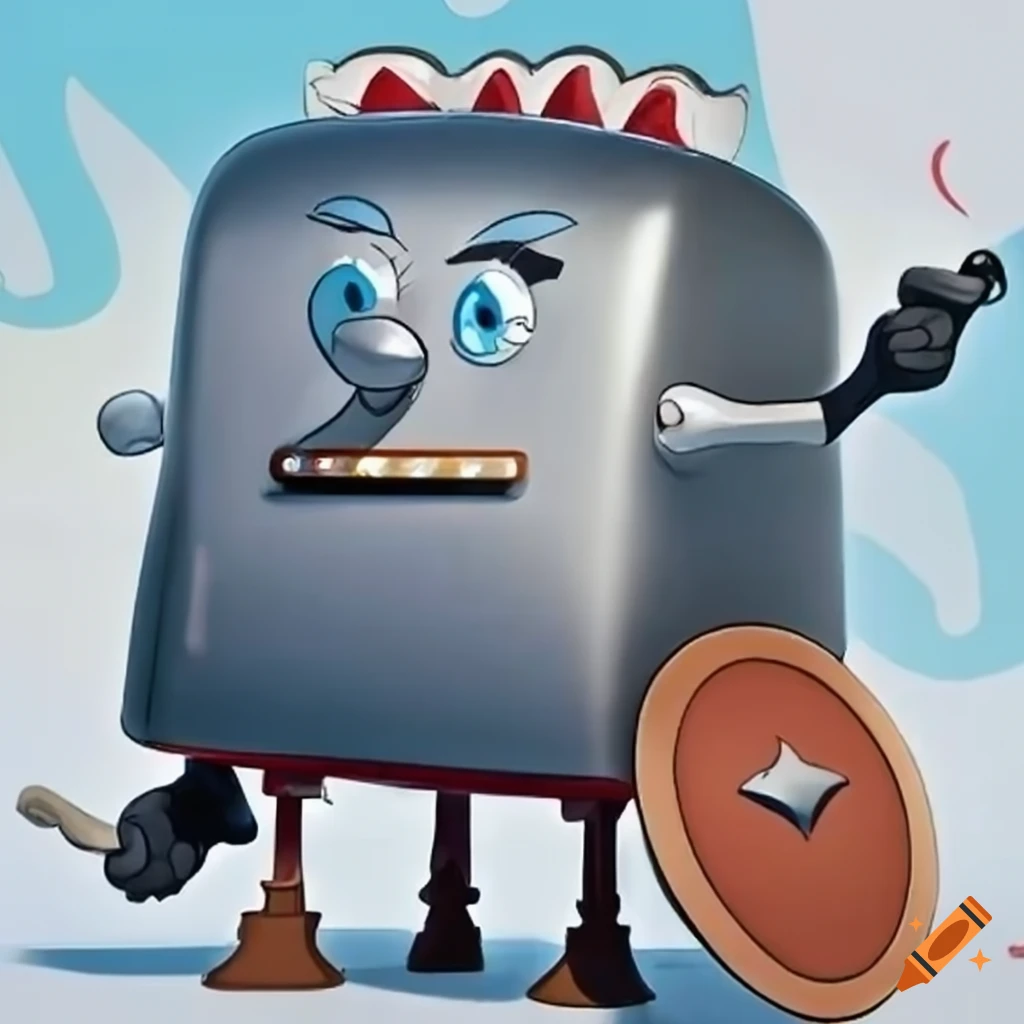 Silver the brave little toaster holding shield on Craiyon