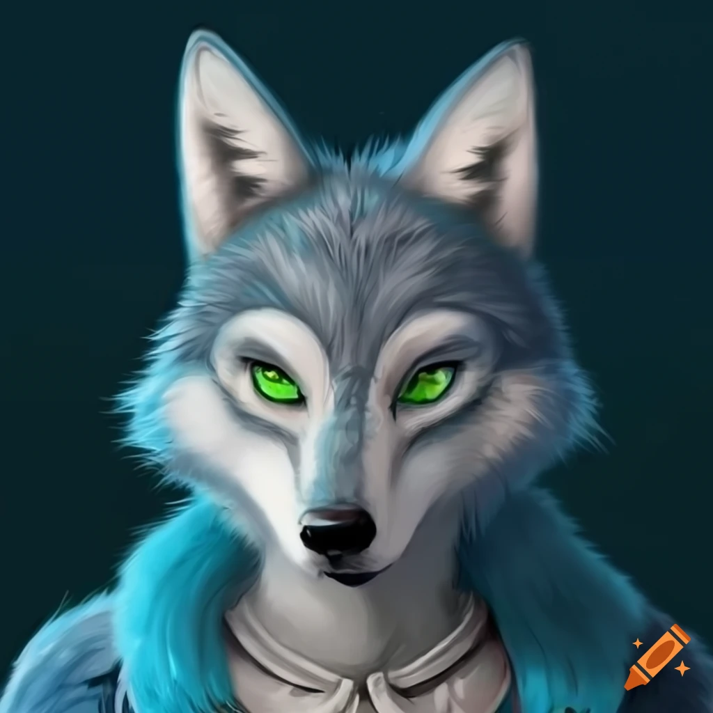 grey wolf with green eyes