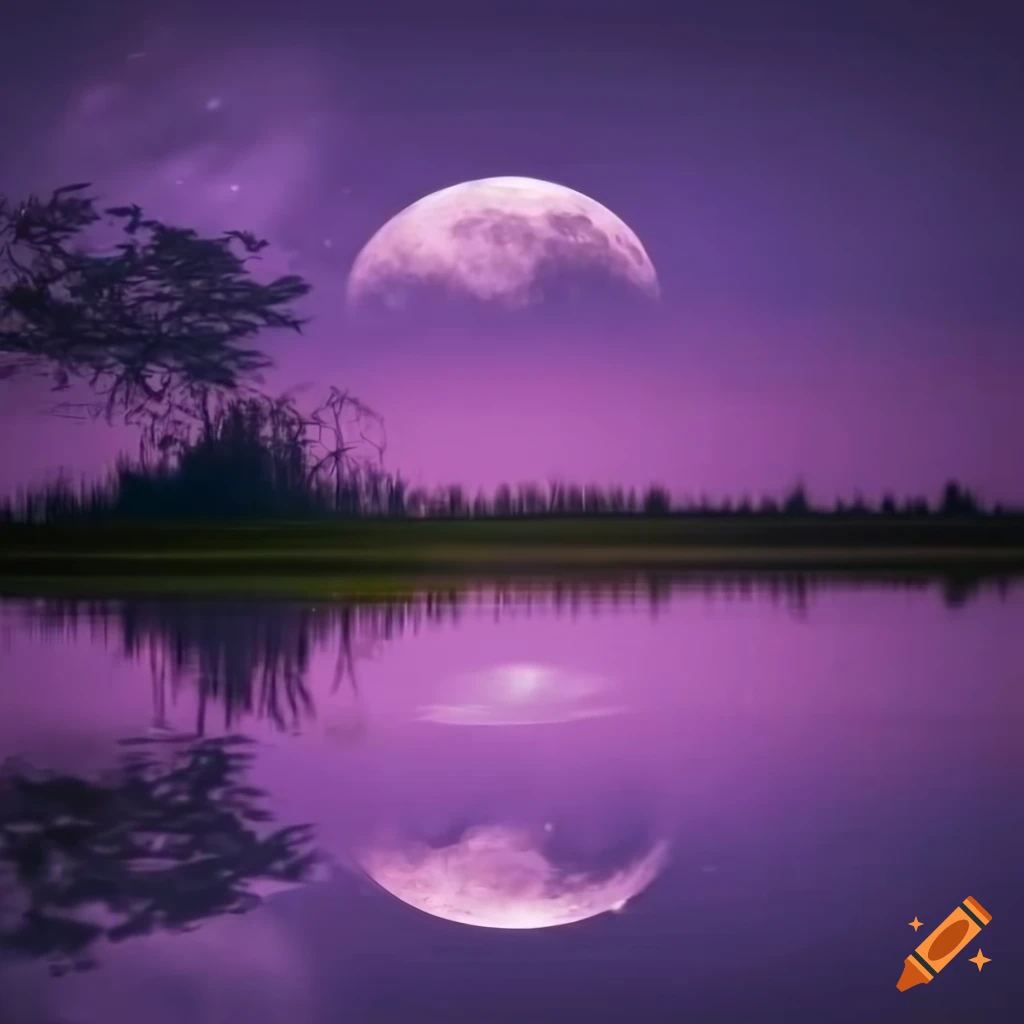 White duck in a pond at night with a midnight purple sky with stars and