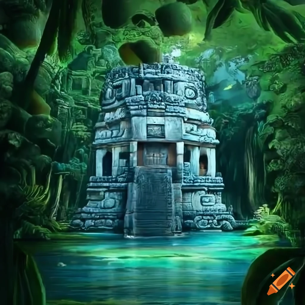 Create an nft showcasing the grandeur of an ancient mayan civilization ...