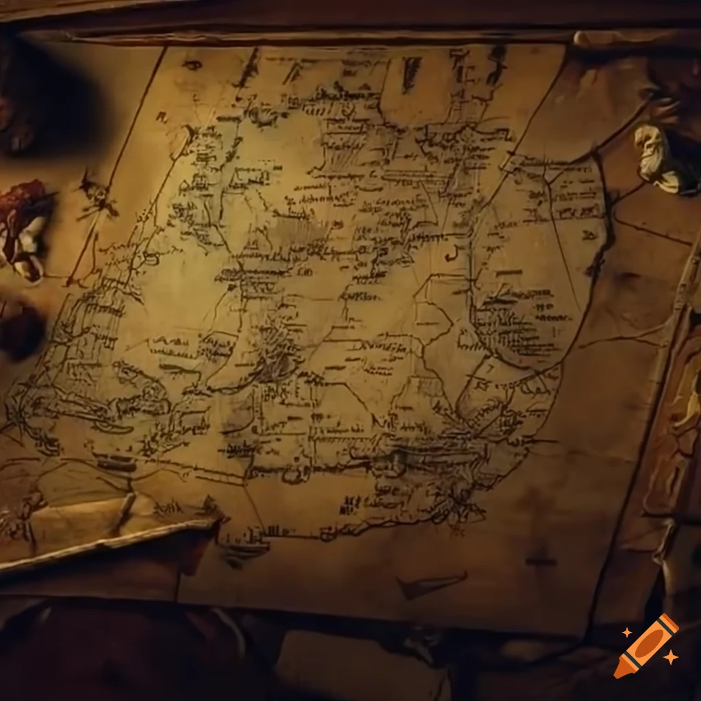 Attic, yellowed treasure map, dust, 8k, cinematic, real on Craiyon