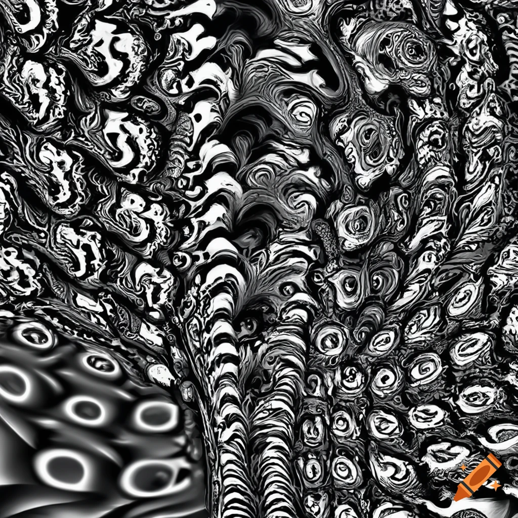 Black and white trippy patterned background realistic looking