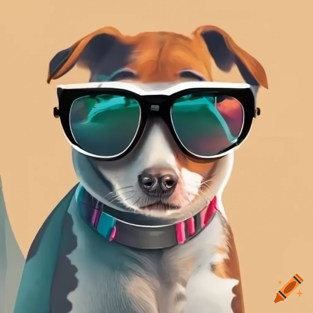 Icartoon dog with sunglasses enjoying a sunny day