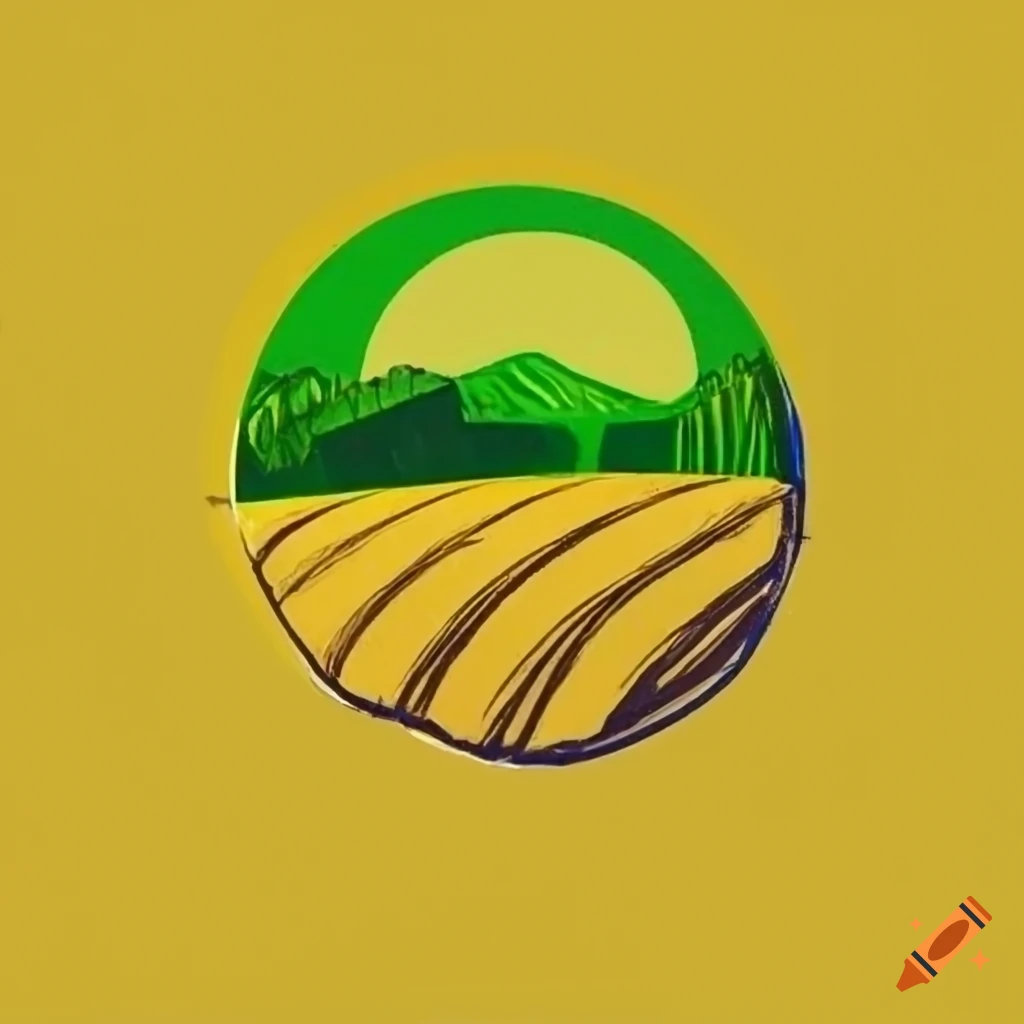 Farm logo with green and yellow field and sun on Craiyon