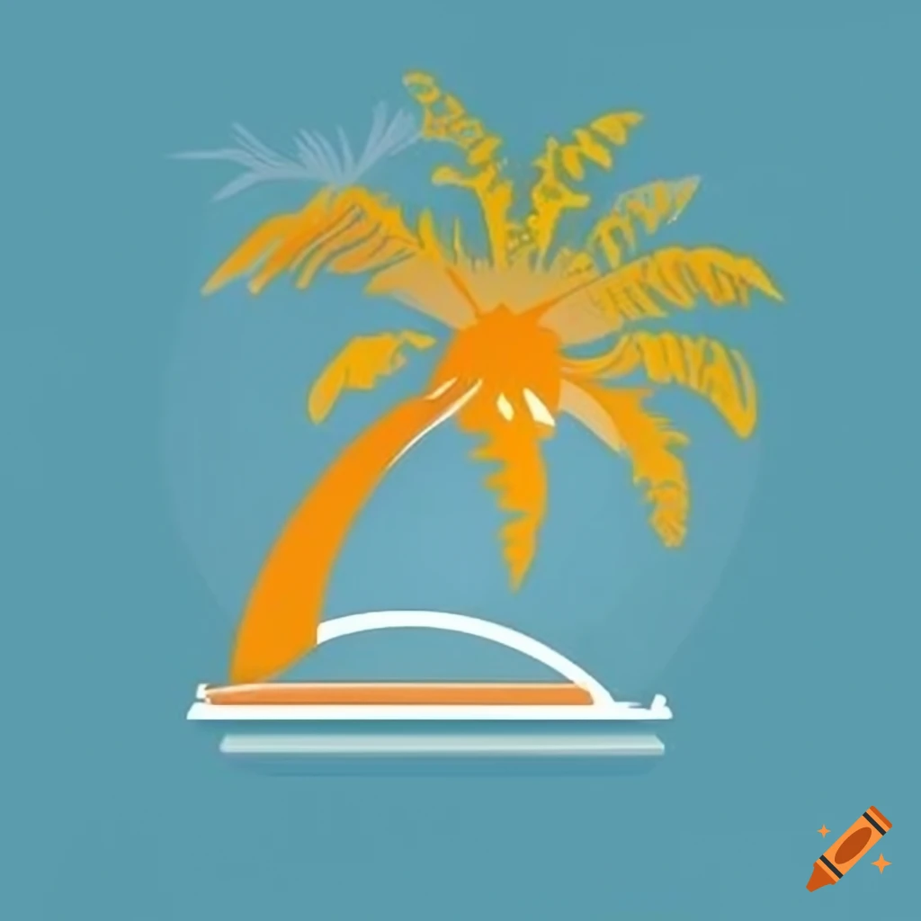 Logo for hotel with sun ocean palm tree